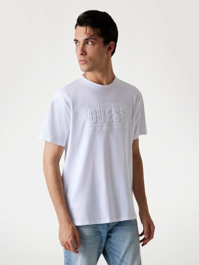 M5YI44KBW41-G011 Guess Ss Bsc Guess Embossed Logo Tee Ανδρική Μπλούζα Λευκή