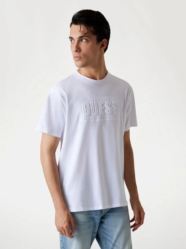 M5YI44KBW41-G011 Guess Ss Bsc Guess Embossed Logo Tee Ανδρική Μπλούζα Λευκή