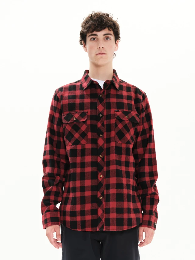 K Emerson Mens Flannel Shirt Ανδρικο Πουκαμισο Καρο Φανελα Κοκκινο Μαυρο