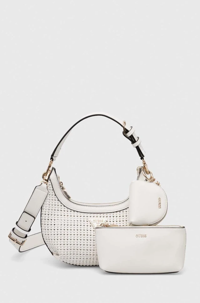 Guess Emelda Crossbody Top Zip Γυναικεία Τσάντα Λευκή