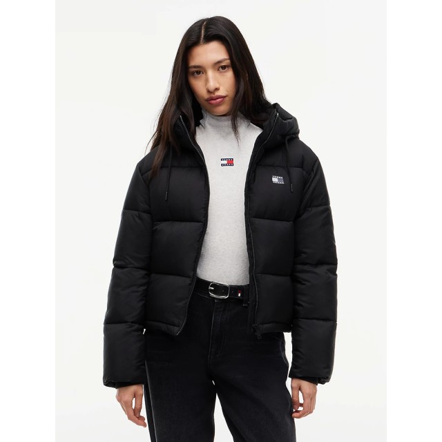 Tommy Hilfiger Tjw Hooded Puffer Jacket Γυναικείο Αδιάβροχο Μπουφάν Μαύρο