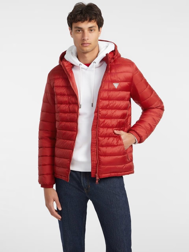 Guess Gj Hooded Puffer Ανδρικό Μπουφάν Κόκκινο