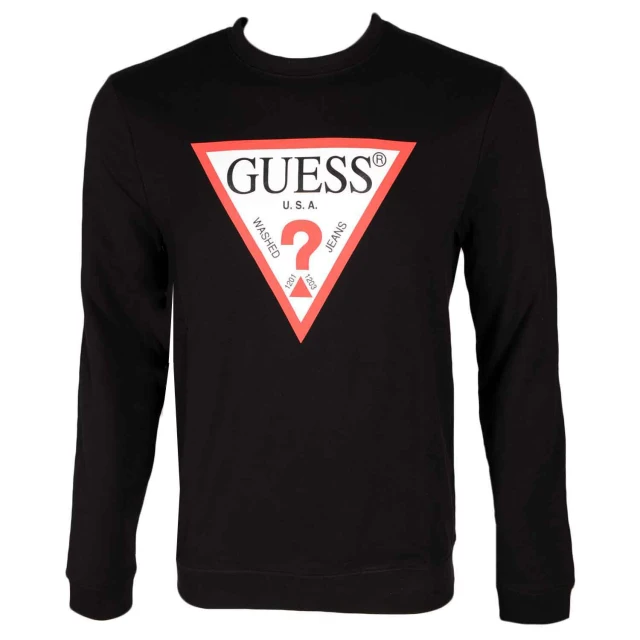Guess Audley Cn Fleece - Organic Stretch Brushed Cotton Ανδρικο Φουτερ Μαυρο