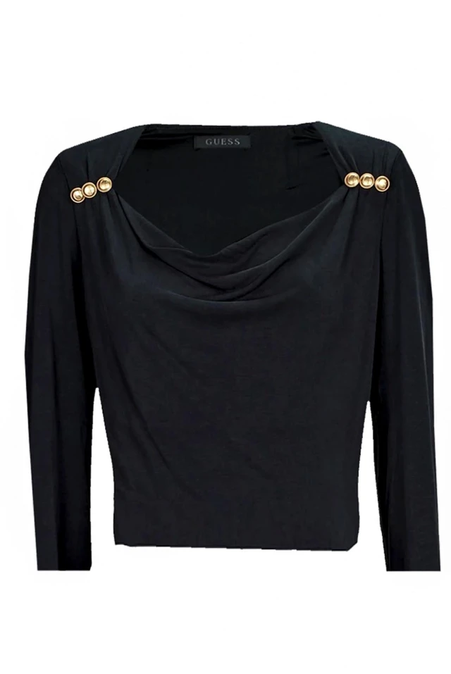 Guess Ls Square Nk Cecilia Top Γυναικεία Μπλούζα Μαύρη