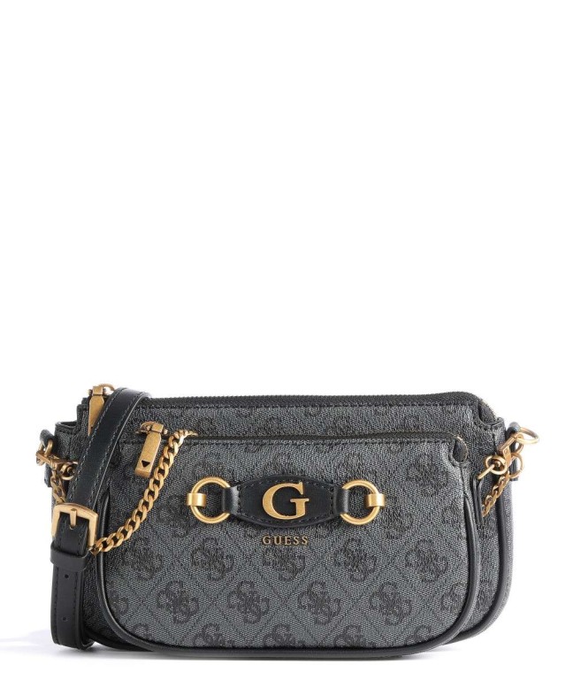 Guess Izzy Double Pouch Crossbody Γυναικεια Τσαντα Logo Ανθρακι