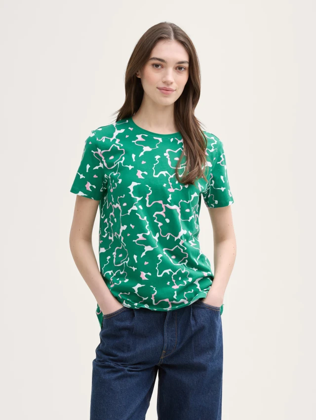 Τom Tailor Loose T-Shirt With High Γυναικεία Μπλούζα Πράσινη