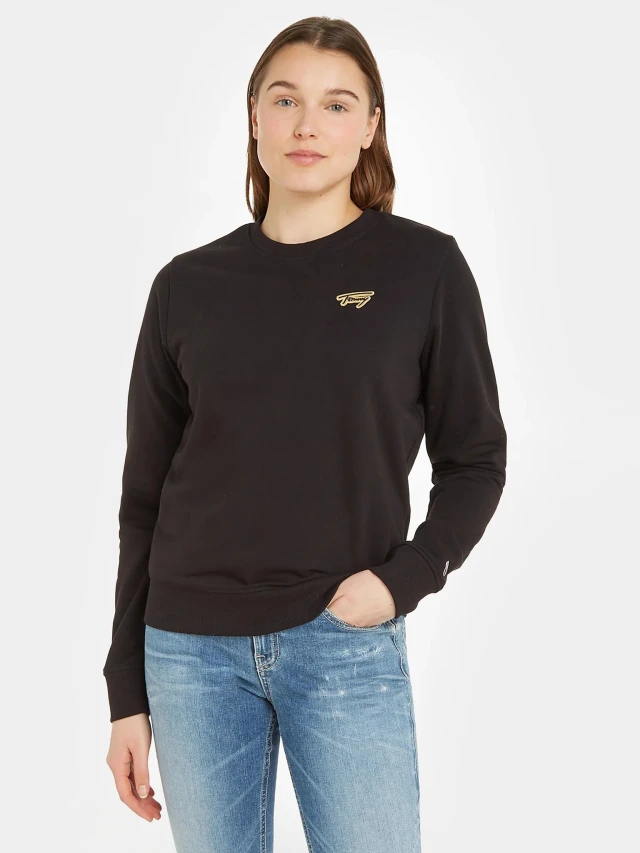 Tommy Hilfiger TJW REG GOLD SIGNATURE CREW Γυναικείο Φουτερ Μαυρο