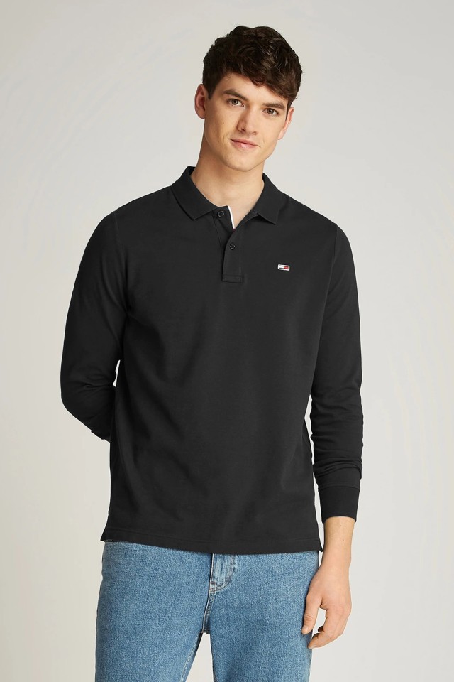 Tommy Hilfiger Tjm Slim Placket Polo Ls Ext Ανδρική Μπλούζα Polo Μαύρη