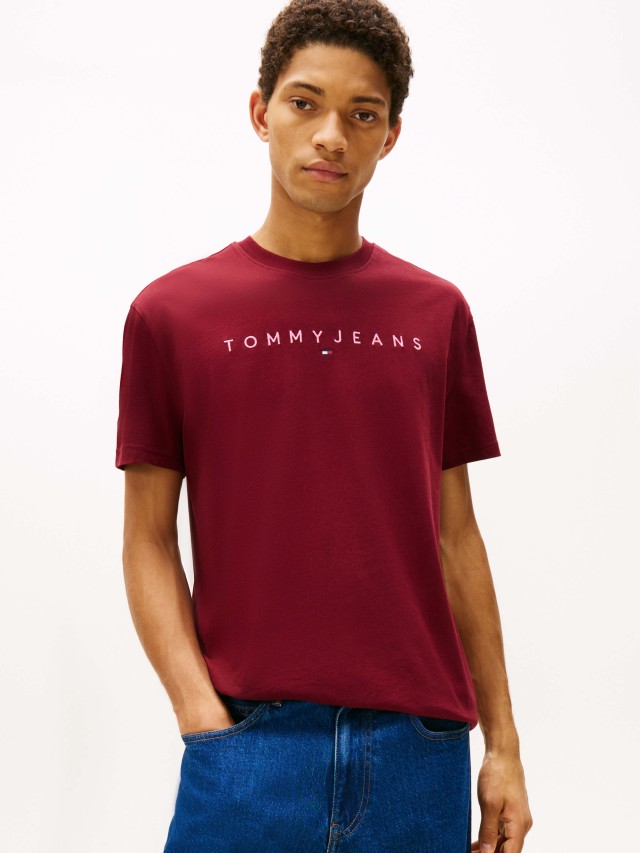 Tommy Hilfiger Tjm Reg Linear Logo Tee Ext Ανδρική Μπλούζα Multi Μπορντό