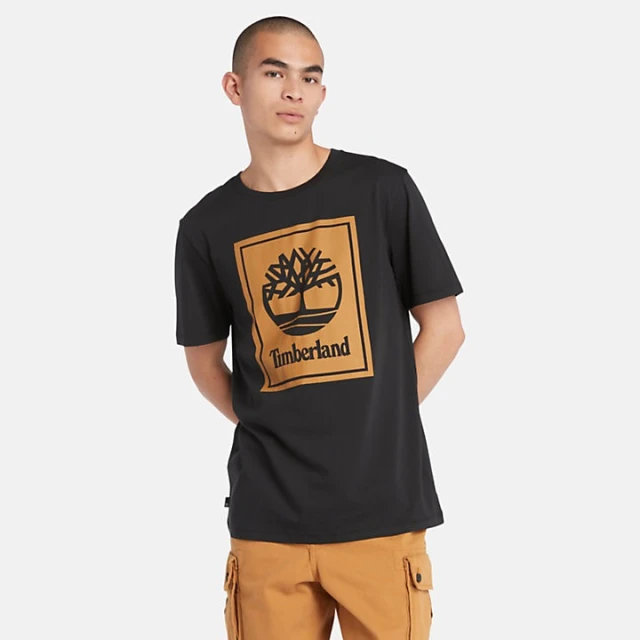 Timberland Stack Logo Short Sleeve Tee Black/Wheat Boot Ανδρική Μπλούζα Μαύρη