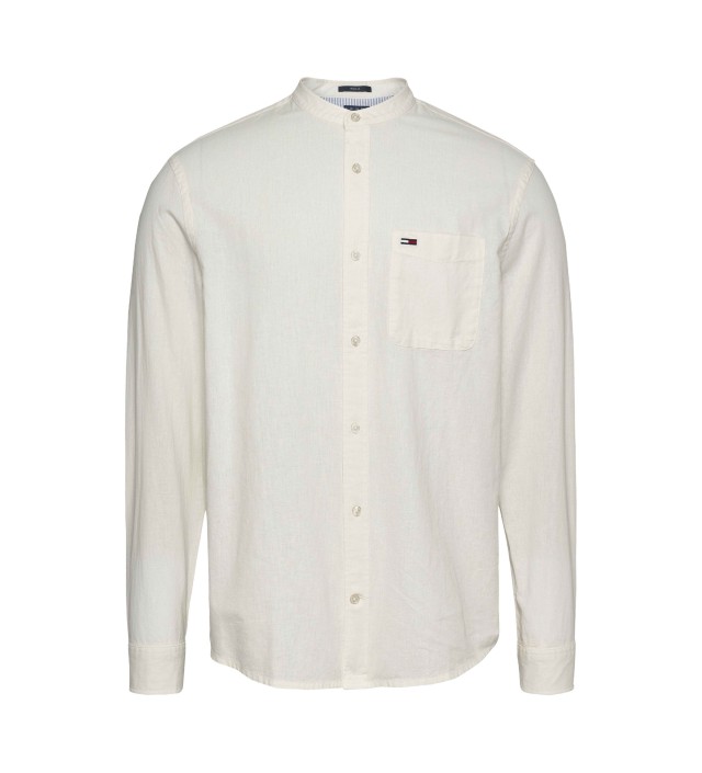Tommy Hilfiger Tjm Linen Mix Band Collar Shirt Ανδρικό Πουκάμισο Λινό Λευκο