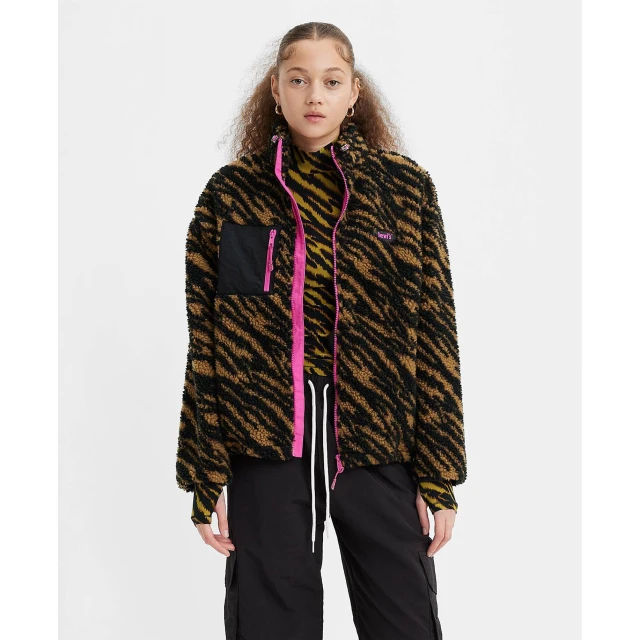 Levis Big Foot Sherpa Tiger Ikat Dij Γυναικείο Μπουφάν Fleece Animal Print