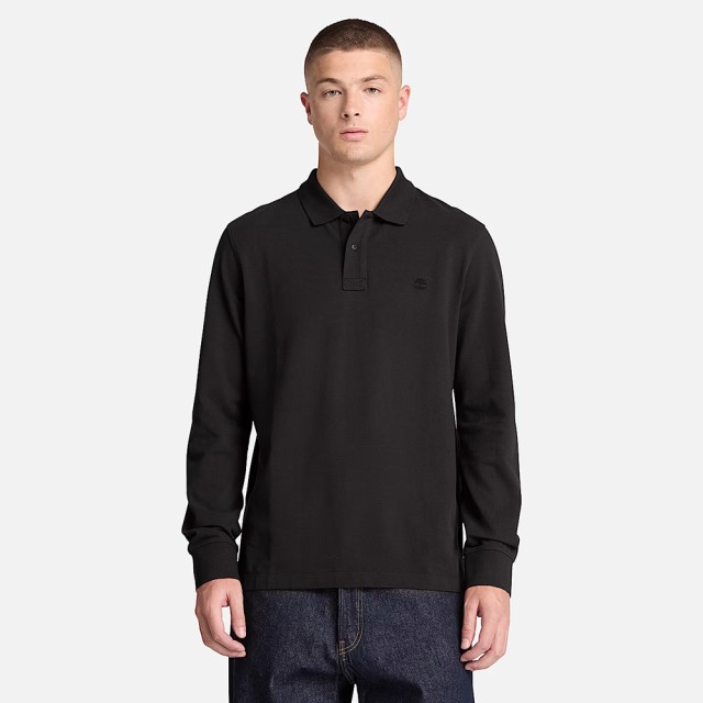 Timberland Millers River Ls Pique Polo Black Ανδρική Μπλούζα Polo Μούρη