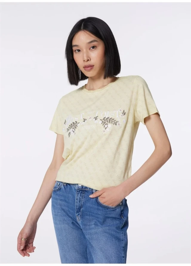 Guess Ss West Coast Logo Easy Tee Γυναικεία Μπλούζα Μπεζ