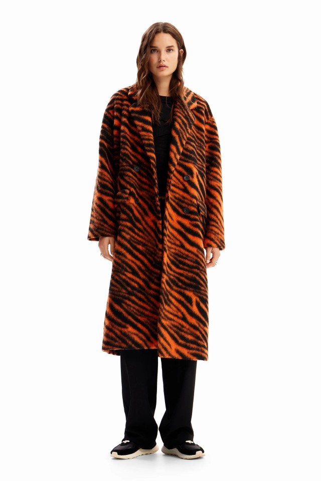Desigual D3 Coat_Esmeralda Γυναικείο Παλτό Πορτοκαλι Animal Print