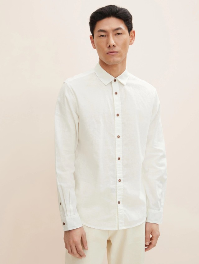 Tom Tailor 203 Regular Cotton Linen Shi Ανδρικο Πουκαμισο Λευκο
