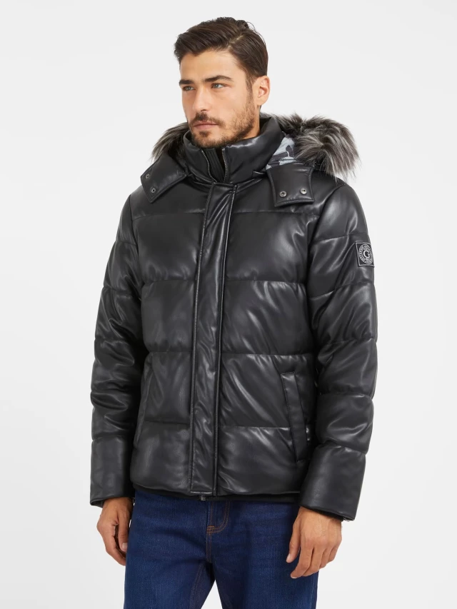 Guess Stretch Puffa Jacket Ανδρικό Μπουφάν Μαύρο