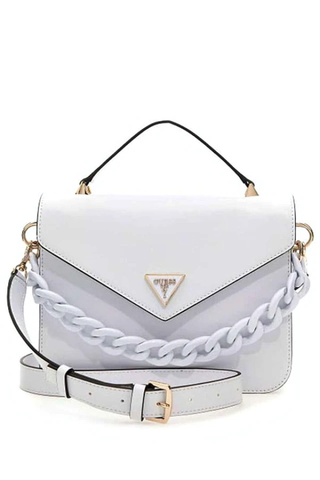 Guess Corina Top Handle Flap Γυναικεία Τσάντα Λευκή