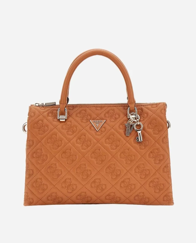 Guess Adelasia Multi Comp Satchel Γυναικεία Τσάντα Καμελ