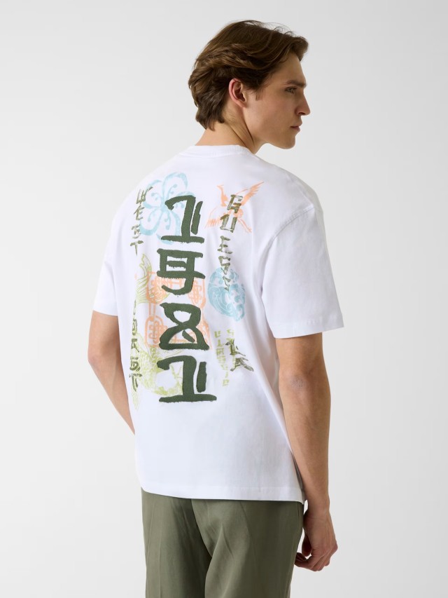 Guess Cn Ss Japan Signs Oversize Tee Ανδρική Μπλούζα Λευκή