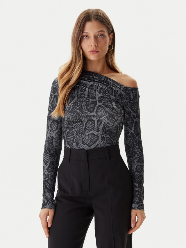 Guess Ss Cn Leo Triangle Tee Γυναικείο Μπλουζα Γκρι Animal Print