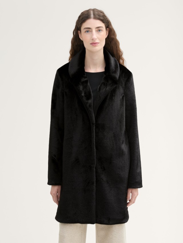 Tom Tailor Fake Fur Coat 409 Γυναικείο Παλτό Γουνα Μαύρο