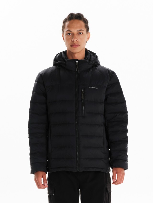 Emerson Mens Hooded Puffer Jacket Ανδρικό Μπουφάν Μαύρο