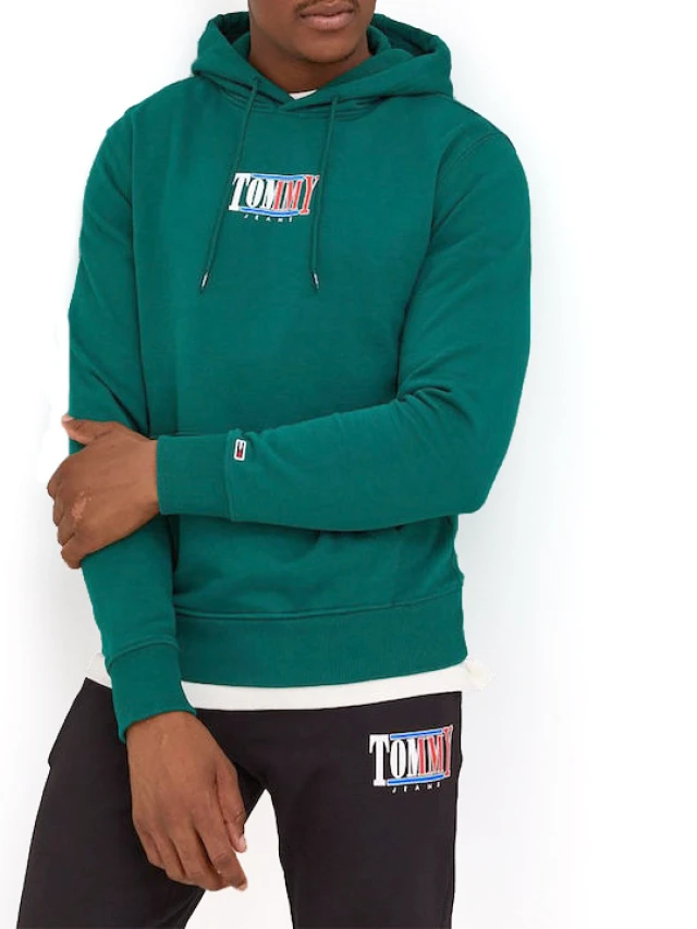 Tommy Hilfiger Tjm Reg Essential Graphic Hoodie Ανδρικο Φουτερ Πρασινο