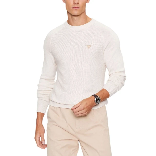 Guess Alec Raglan Ls Cn Stitch Swtr Ανδρικό Πλεκτό Εκρού