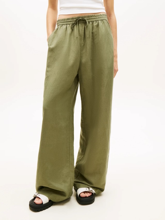 Tommy Hilfiger Tjw Essential Linen Pants Γυναικείο Λινό Παντελόνι Λαδί