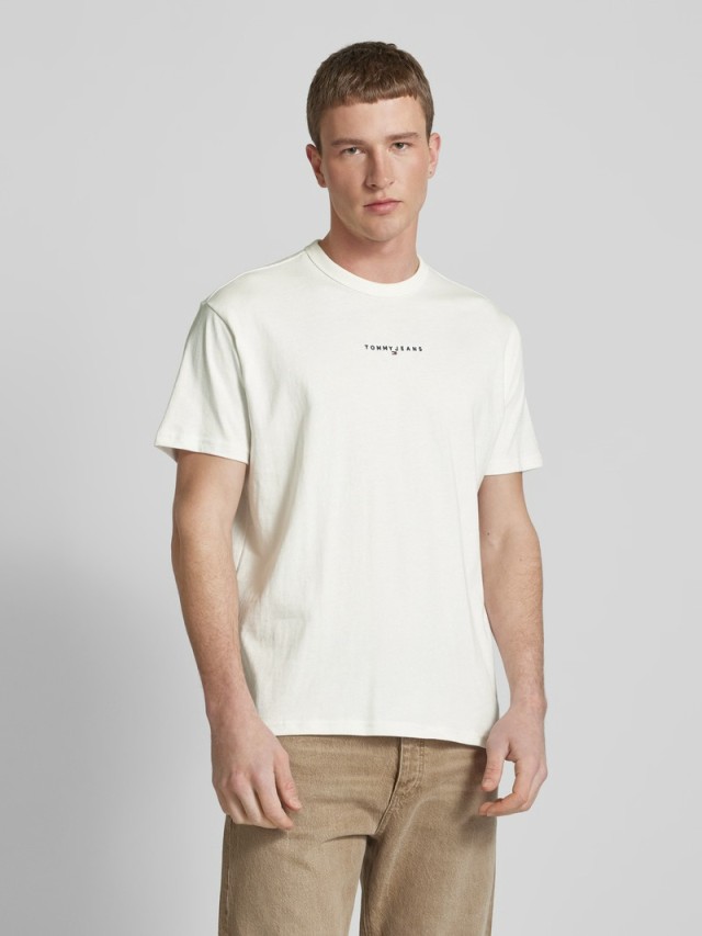 Tommy Hilfiger Tjm Rlx Linear Logo Tee Ανδρική Μπλούζα Εκρού