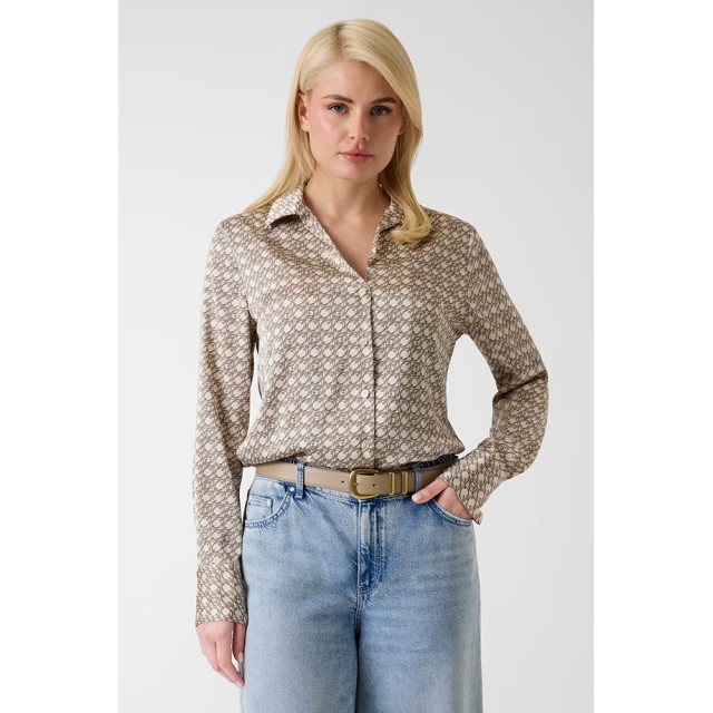 Guess Ls New Concetta Shirt Γυναικείο Πουκάμισο Μπεζ Multi Color