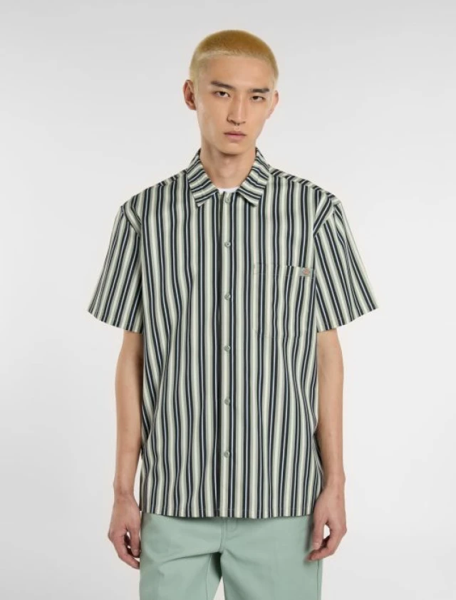 Dickies Multi Stripe Work Shirt S Iceberg Ανδρικό Πουκάμισο Ριγέ Μπλε Πράσινο