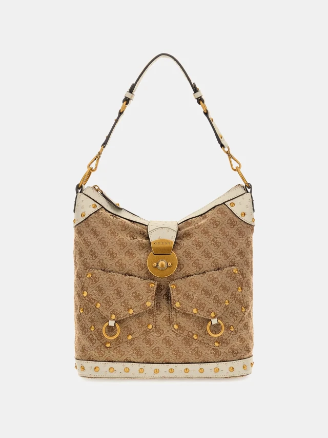Guess Sardinia Vintage Hobo Γυναικεία Τσάντα Μπεζ
