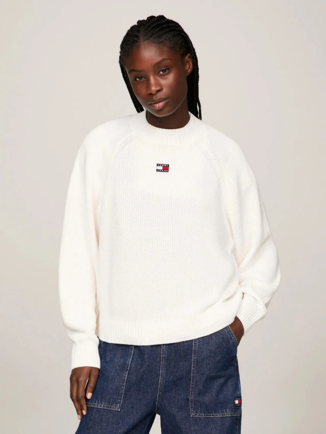 Tommy Hilfiger Tjw Badge Mockneck Sweater Γυναικείο Πλεκτό Λευκό