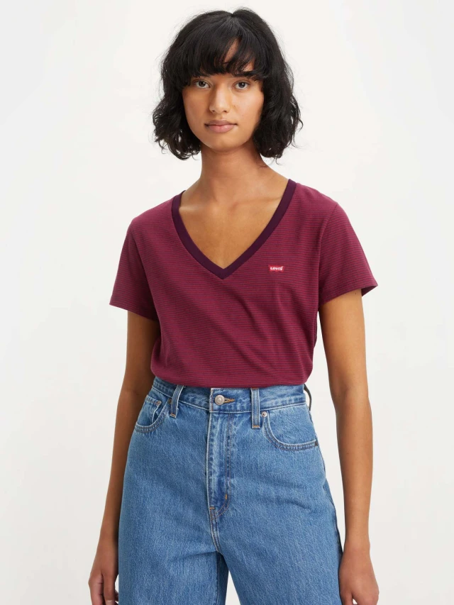 Levis PERFECT VNECK Allstar Stripe Beet Red Γυναικεία Μπλούζα Μπορντό Ριγέ