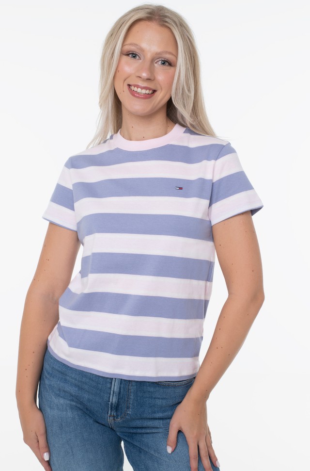 Tommy Hilfiger Tjw Reg S Flag Jersey Ss Tee Ext Γυναικεία Μπλούζα Ριγέ Μωβ