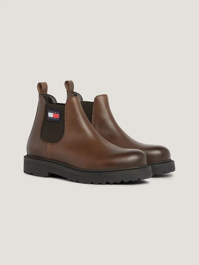 Tommy Hilfiger Tjm  Napa Leather Ανδρικά Μποτάκια Καφέ