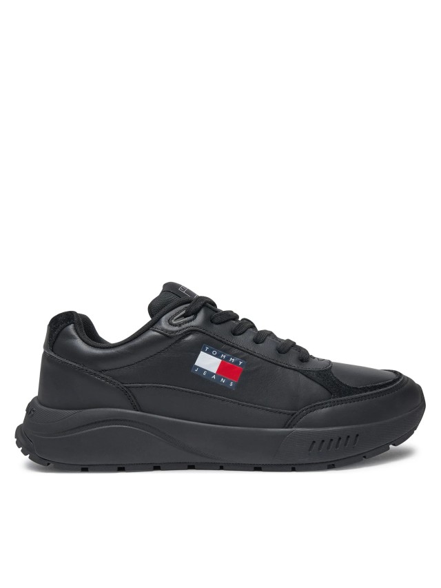 Tommy Hilfiger Tjm Runner Full Leather Ess Ανδρικά Sneakers Μαύρα