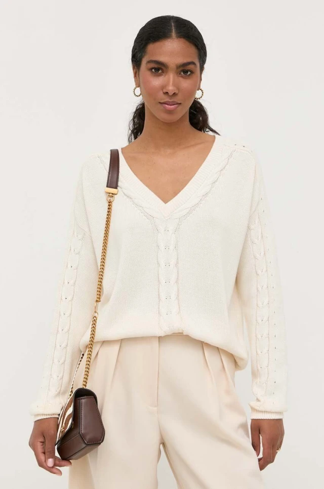 Guess Ls Vneck Lucie Swtr Γυναικείο Πλεκτό Εκρού