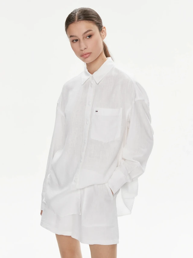 Tommy Hilfiger Tjw Sp Ovr Linen Shirt Γυναικείο Λινό Πουκάμισο Λευκό