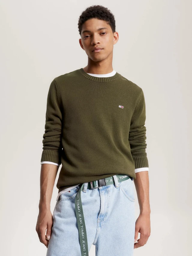 Tommy Hilfiger Tjm Essential Crew Neck Sweater Ανδρικό Πλεκτό Λαδί