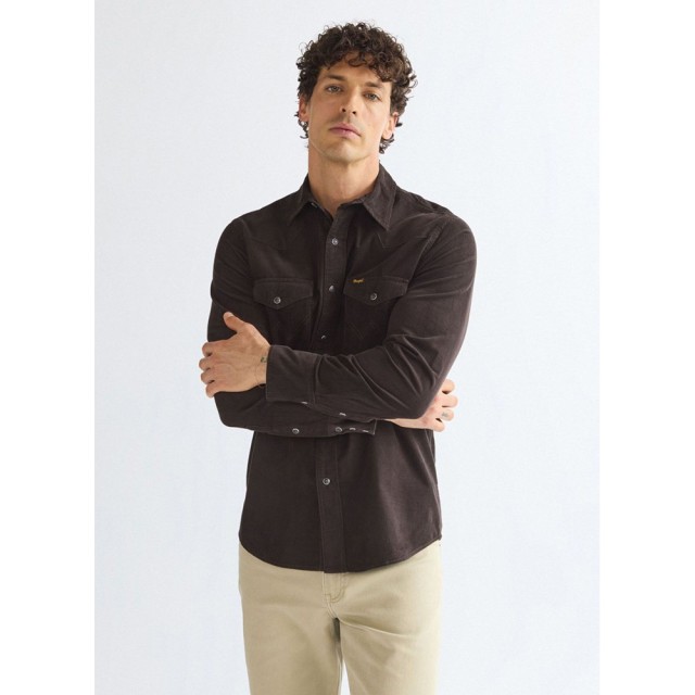 Wrangler Western Shirt Chocolate Torte Ανδρικό Πουκάμισο Κοτλε Καφέ