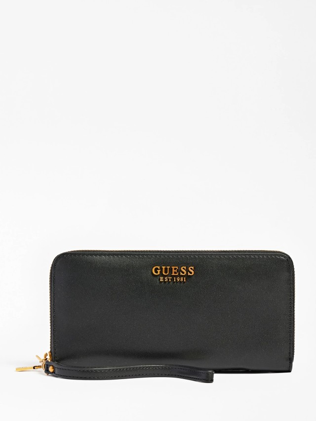 Guess Laurel Slg Large Zip Around Γυναικειο Πορτοφολι Μαυρο