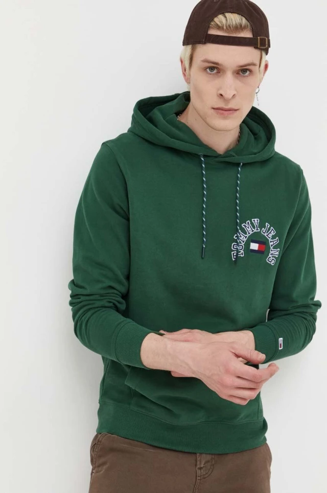 Tommy Hilfiger Tjm Reg Arched Logo Hoodie Ανδρικό Φούτερ Πράσινο