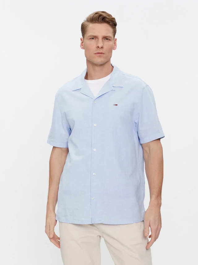 Tommy Hilfiger Tjm Linen Blend Camp Shirt Ext Ανδρικό Πουκάμισο Λινό Σιελ