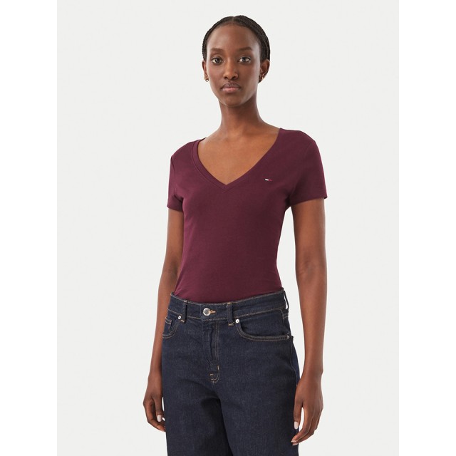 Tommy Hilfiger Tjw V-Neck Tee Γυναικεια Μπλουζα Σκουρο Μωβ