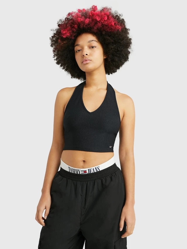 Tommy Hilfiger Tjw Rib Halterneck Top Γυναικεία Μπλούζα Μαύρη