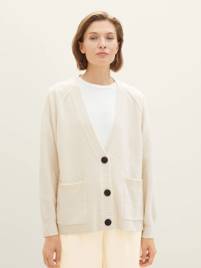 Tom Tailor Knit Boucle Card Γυναικεία Πλεκτη Ζακετα Μπεζ