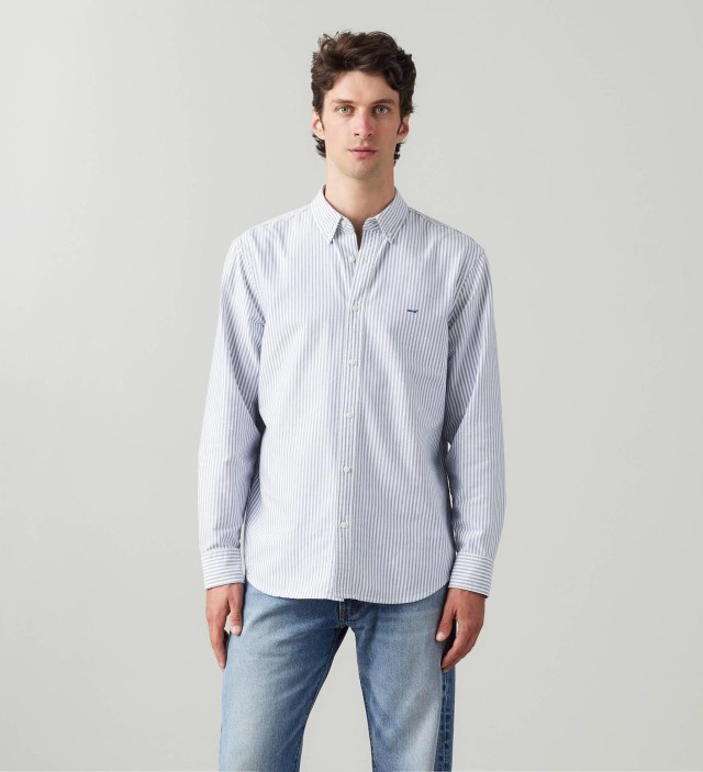 Levis Authentic Button Down Blues Ανδρικο Πουκαμισο Ριγε Σιελ-Λευκο